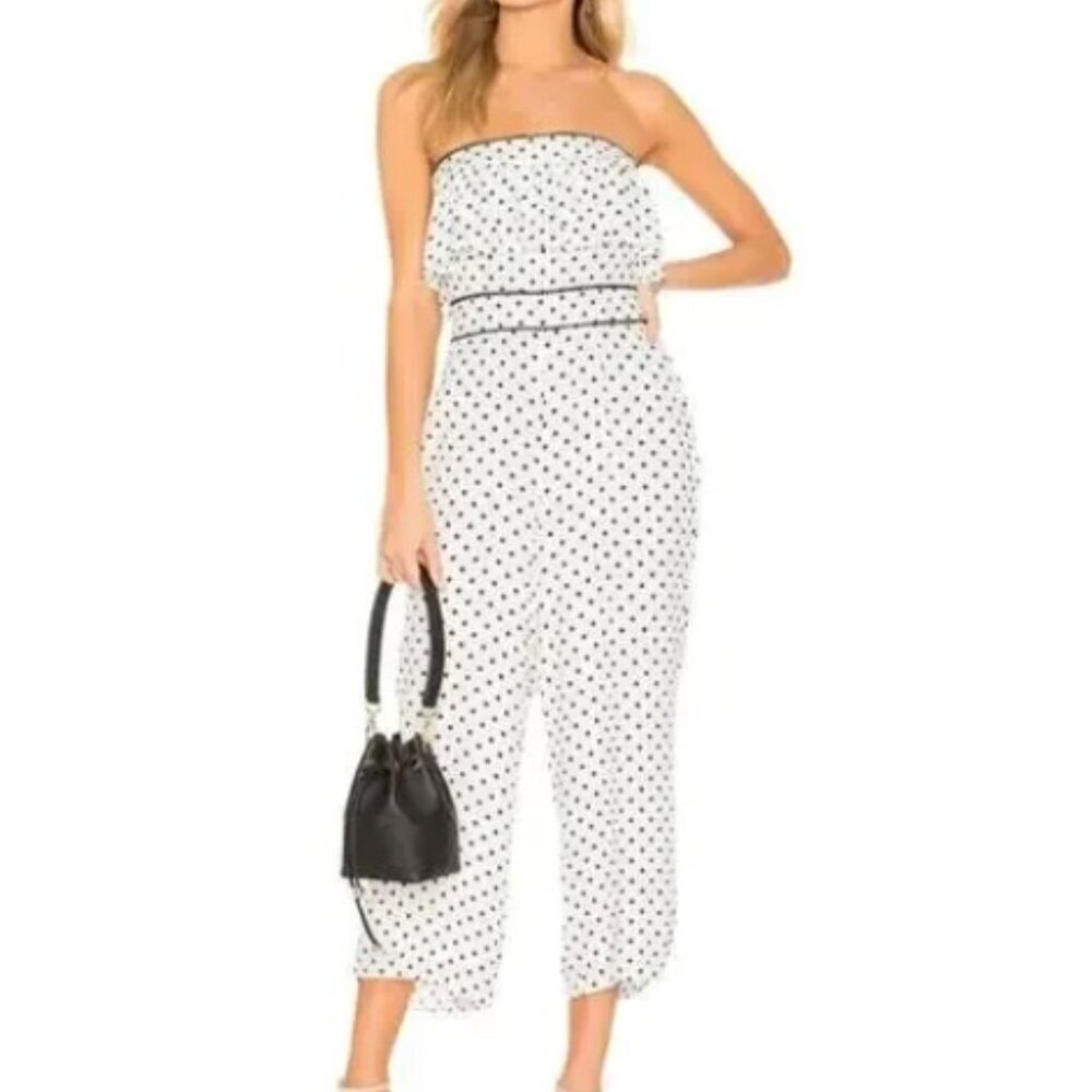 Lovers + Friends Carver White Black Polka Dot Jumpsuit Cropped Length